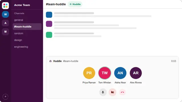 Fake Slack Huddle running fullscreen