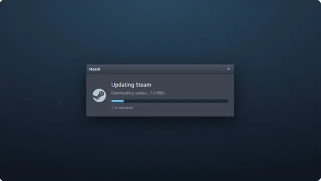 Fake Steam Update Screen running fullscreen
