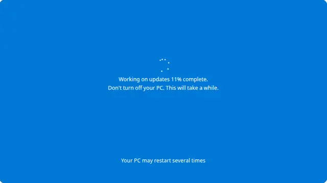 Fake Windows 10 Update Screen running fullscreen